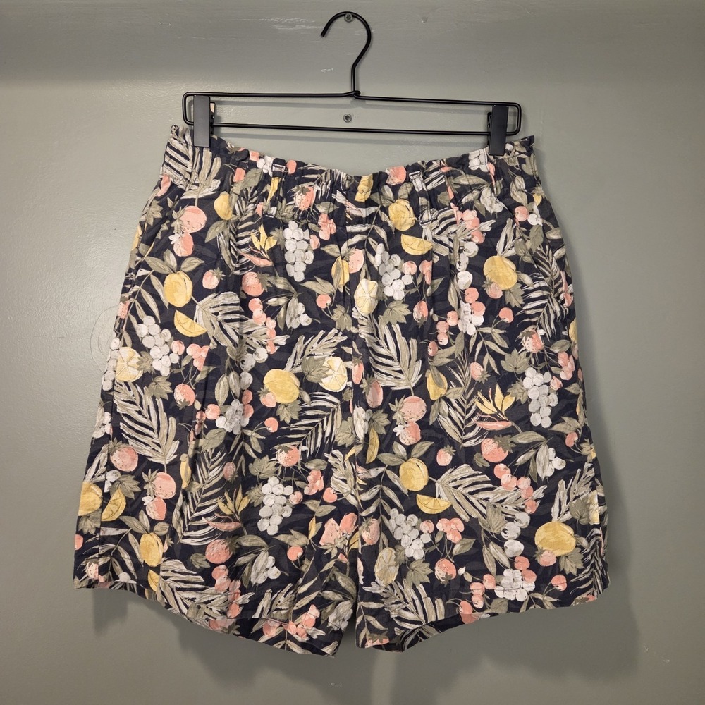 Christopher & Banks Lemon Strawberry Print Linen Blend Shorts, Women's Size L